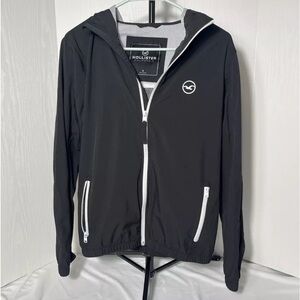 Hollister Women's Black with White Windbreaker With Hood Size Small